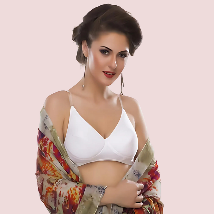 Pure cotton wire free white bra for summers
