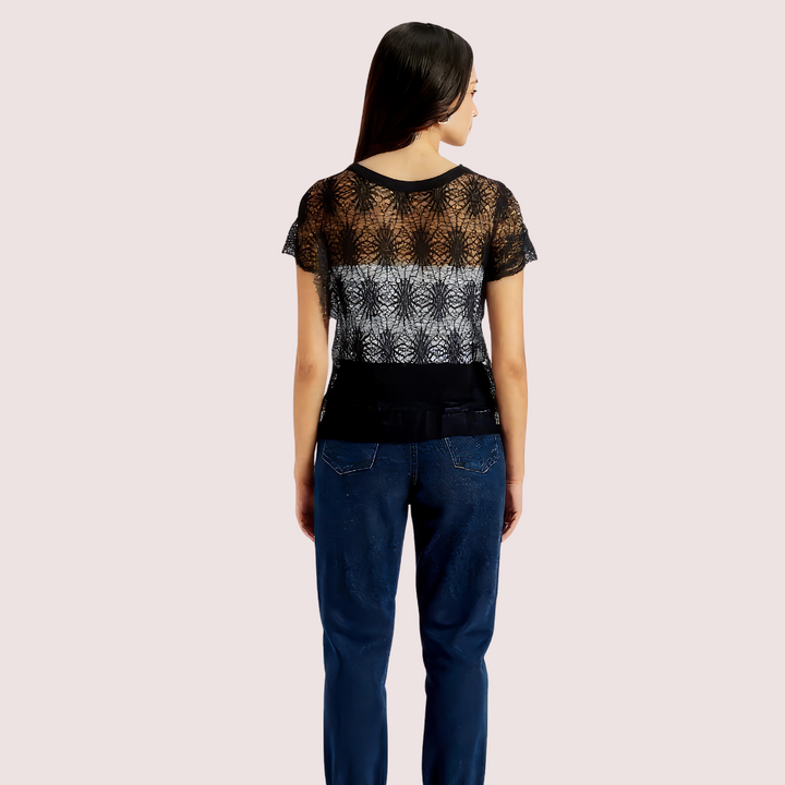 Stylish Black Sheer Floral Lace Top for Women