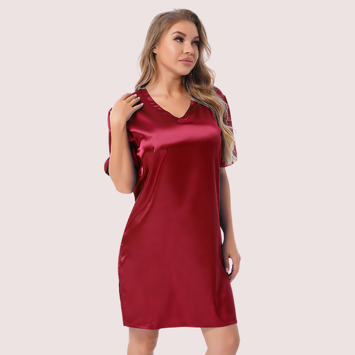 Silk satin sexy Maroon short sleepwear